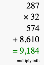How to calculate 287 times 32 using long multiplication