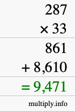How to calculate 287 times 33 using long multiplication How to calculate 287 times 33 using long multiplication