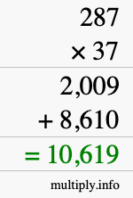 How to calculate 287 times 37 using long multiplication