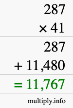 How to calculate 287 times 41 using long multiplication