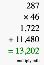 How to calculate 287 times 46 using long multiplication