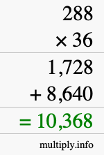How to calculate 288 times 36 using long multiplication