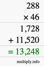 How to calculate 288 times 46 using long multiplication