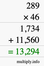 How to calculate 289 times 46 using long multiplication