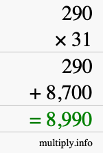 How to calculate 290 times 31 using long multiplication