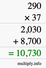 How to calculate 290 times 37 using long multiplication