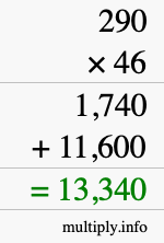 How to calculate 290 times 46 using long multiplication