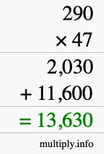 How to calculate 290 times 47 using long multiplication
