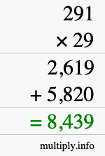 How to calculate 291 times 29 using long multiplication