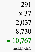 How to calculate 291 times 37 using long multiplication