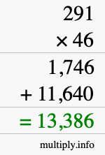 How to calculate 291 times 46 using long multiplication