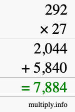 How to calculate 292 times 27 using long multiplication