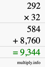 How to calculate 292 times 32 using long multiplication