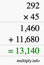 How to calculate 292 times 45 using long multiplication How to calculate 292 times 45 using long multiplication