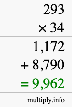 How to calculate 293 times 34 using long multiplication