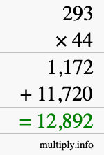 How to calculate 293 times 44 using long multiplication