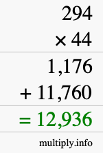 How to calculate 294 times 44 using long multiplication