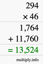 How to calculate 294 times 46 using long multiplication