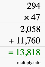 How to calculate 294 times 47 using long multiplication