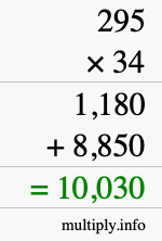 How to calculate 295 times 34 using long multiplication