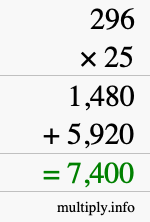 How to calculate 296 times 25 using long multiplication