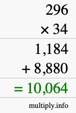 How to calculate 296 times 34 using long multiplication