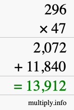 How to calculate 296 times 47 using long multiplication