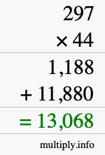 How to calculate 297 times 44 using long multiplication