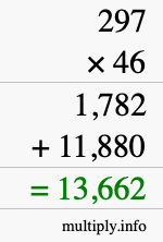How to calculate 297 times 46 using long multiplication