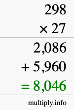 How to calculate 298 times 27 using long multiplication