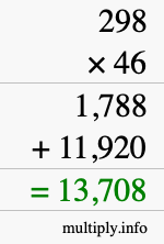 How to calculate 298 times 46 using long multiplication