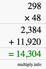 How to calculate 298 times 48 using long multiplication