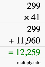 How to calculate 299 times 41 using long multiplication
