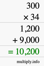 How to calculate 300 times 34 using long multiplication