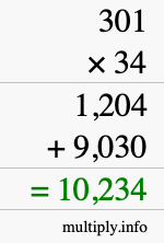 How to calculate 301 times 34 using long multiplication