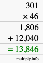 How to calculate 301 times 46 using long multiplication