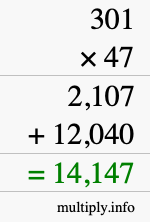 How to calculate 301 times 47 using long multiplication