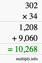 How to calculate 302 times 34 using long multiplication