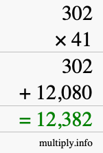 How to calculate 302 times 41 using long multiplication