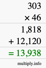 How to calculate 303 times 46 using long multiplication