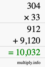 How to calculate 304 times 33 using long multiplication How to calculate 304 times 33 using long multiplication