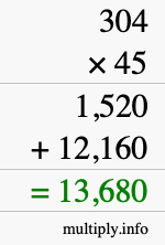 How to calculate 304 times 45 using long multiplication How to calculate 304 times 45 using long multiplication