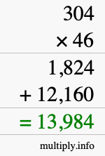How to calculate 304 times 46 using long multiplication