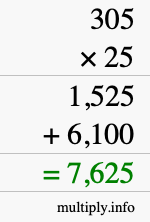 How to calculate 305 times 25 using long multiplication How to calculate 305 times 25 using long multiplication