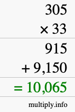 How to calculate 305 times 33 using long multiplication How to calculate 305 times 33 using long multiplication