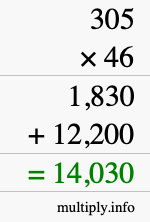 How to calculate 305 times 46 using long multiplication