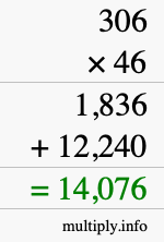 How to calculate 306 times 46 using long multiplication