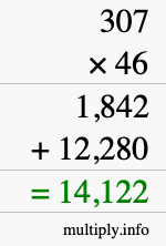 How to calculate 307 times 46 using long multiplication