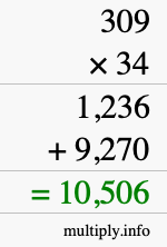 How to calculate 309 times 34 using long multiplication