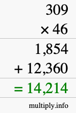 How to calculate 309 times 46 using long multiplication